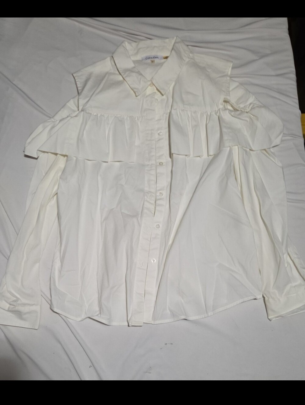 Calvin Klein Women's large white cold shoulder button Blouse #30